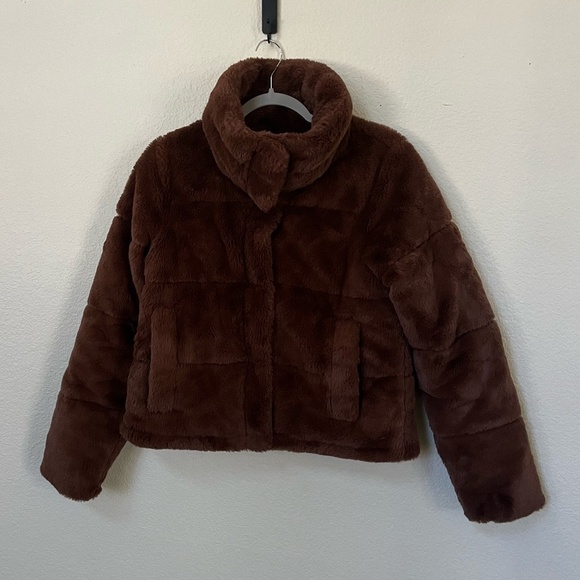 ABERCROMBIE & FITCH | Brown Faux Fur Quilted Puffer Funnel Neck Jacket | Size S - Picture 7 of 16